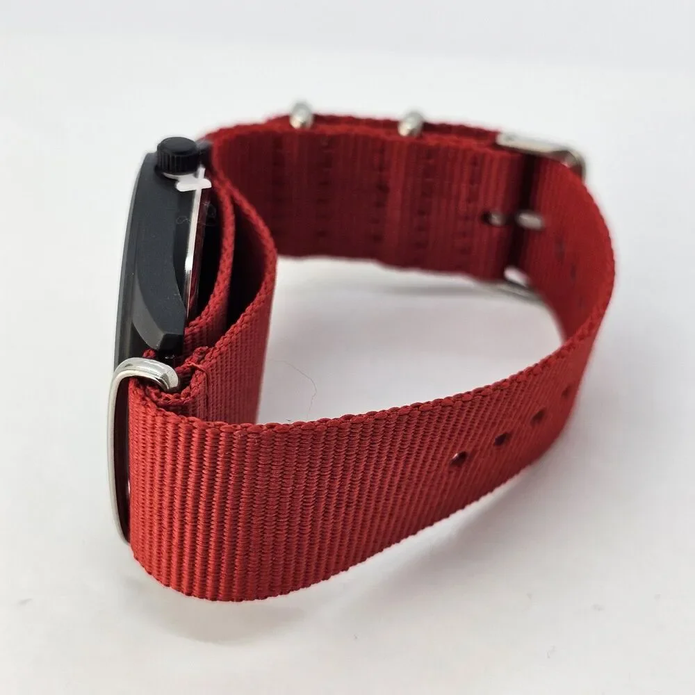 Men's Field Watch 42MM Black‎ Dial Black Case Red Canvas Band